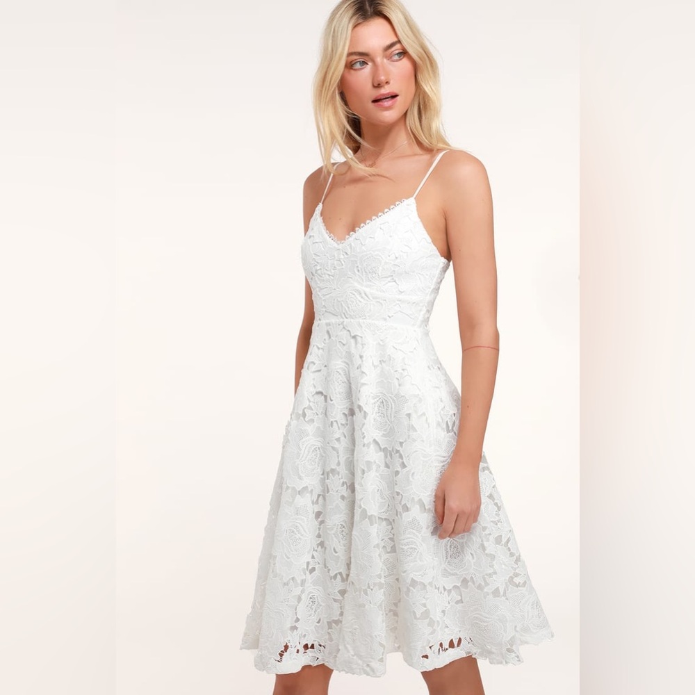 Lulu's White Lace A-Line Spaghetti Strap Dress